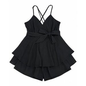 HIGH STREET Black V-Neck Ruffle Romper Small NWT Tie Waist